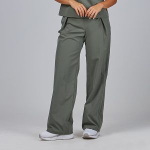 Pantalón de mujer verde caqui de corte recto con pinzas 700077