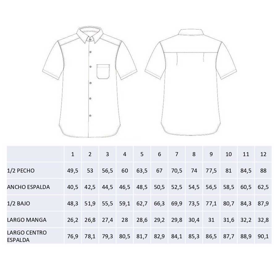 Medidas de tallas camisa de hombre mangas cortas 926141