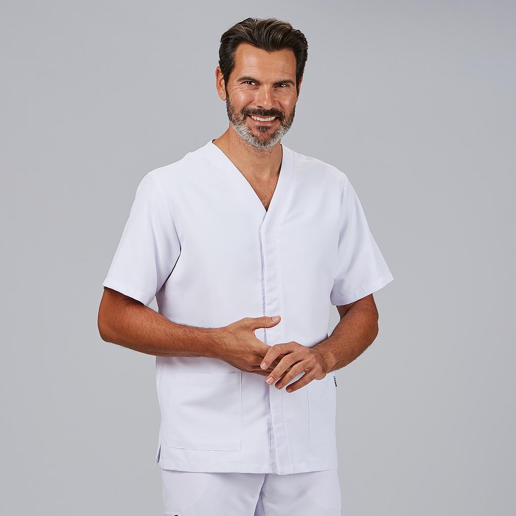 Chaqueta sanitaria hombre microfibra cierre central color blanco frontal