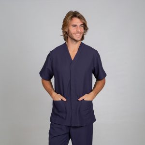 Chaqueta sanitaria hombre microfibra cierre central color marino frontal