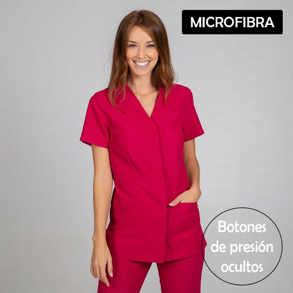 Pijamas sanitarios - Chaqueta sanitaria mujer microfibra cierre central color frambuesa cartel microfibra