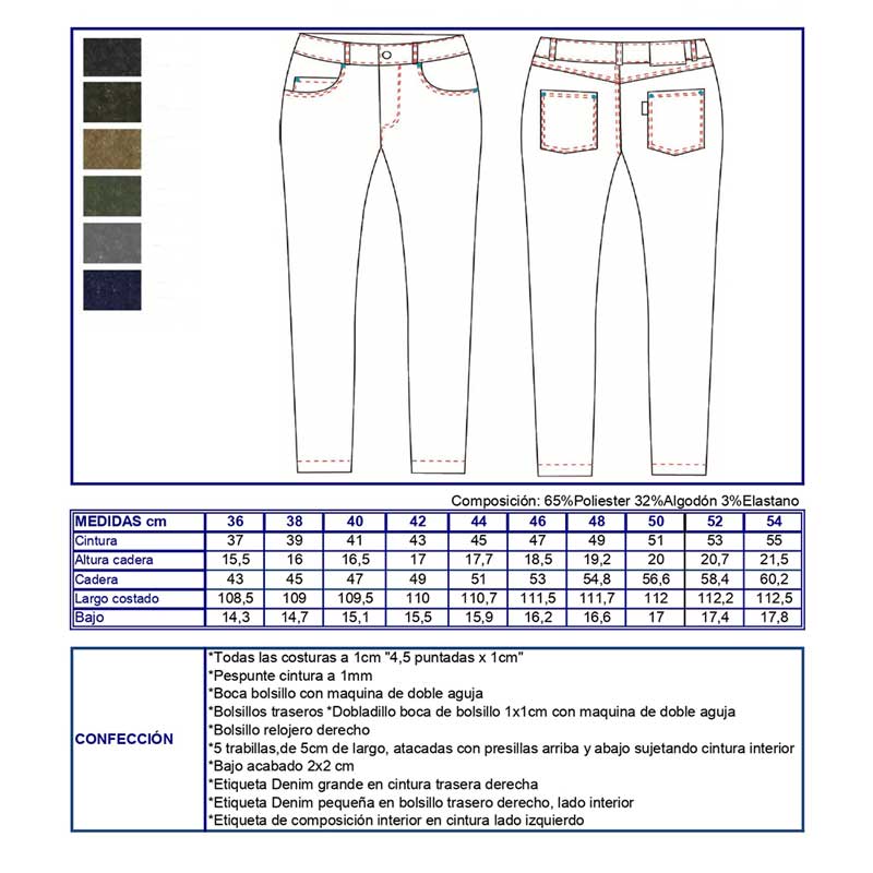 Ficha técnica pantalón camarero vaquero 7801