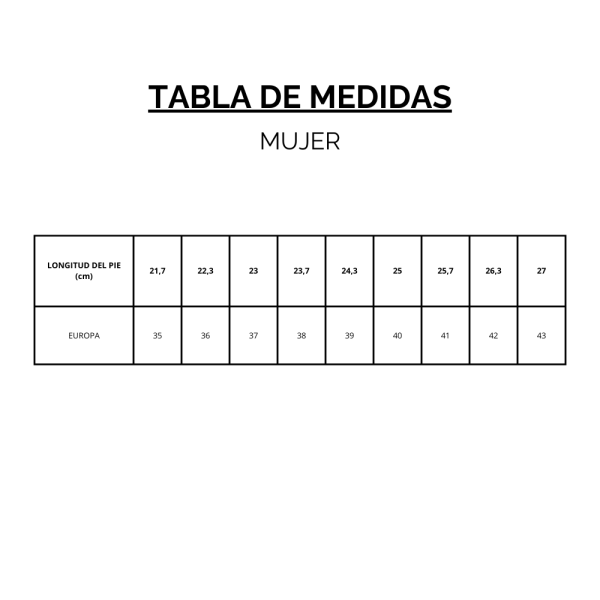 Tabla de medidas de mujer calzados Fleximax