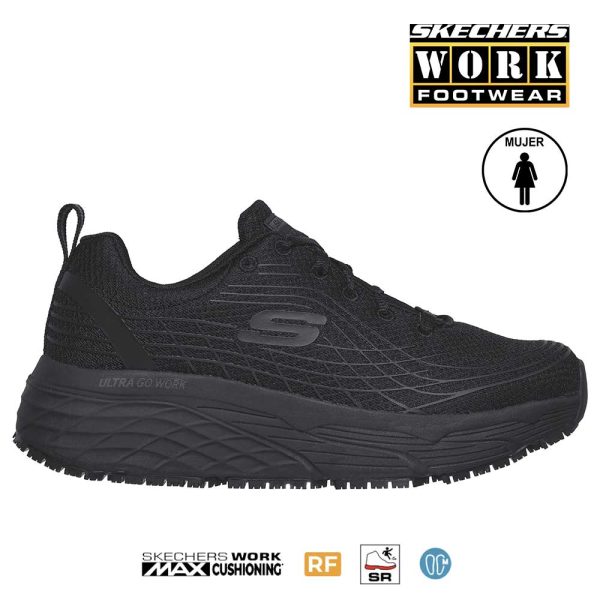 Zapato deportivo Skechers de mujer 108016 negro perfil de marca