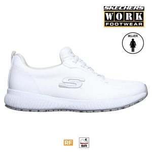 Zapato laboral de mujer con cordones elásticos marca Skechers 77222-101 perfil marca