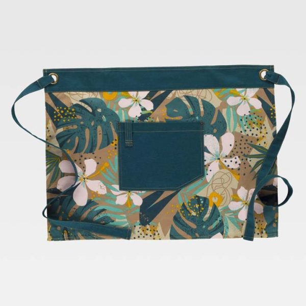 Delantal corto estampado tropical verde oscuro M757