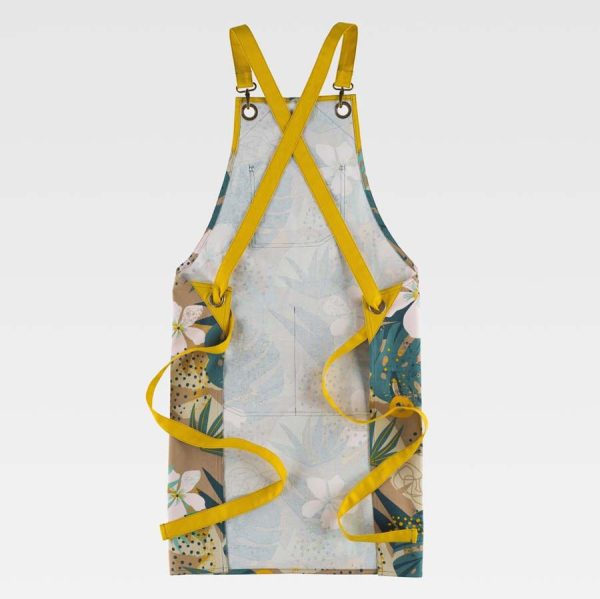 Delantal peto estampado tropical amarillo M756 espalda