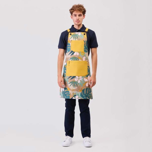 Delantal peto estampado tropical amarillo M756 frontal