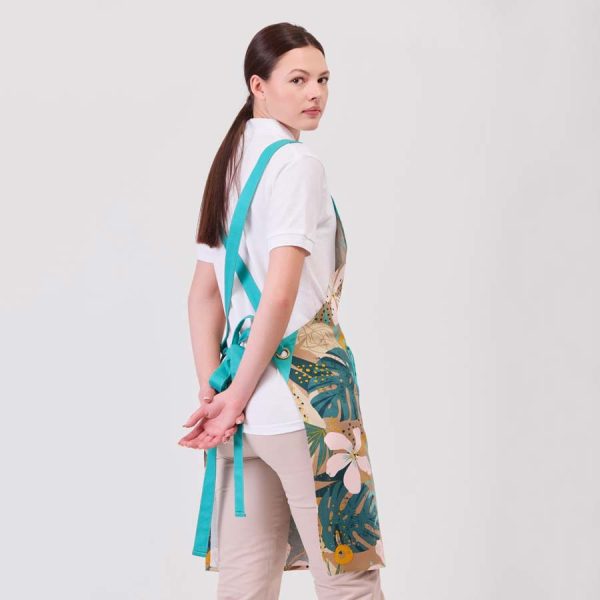 Delantal peto estampado tropical turquesa M756 trasero