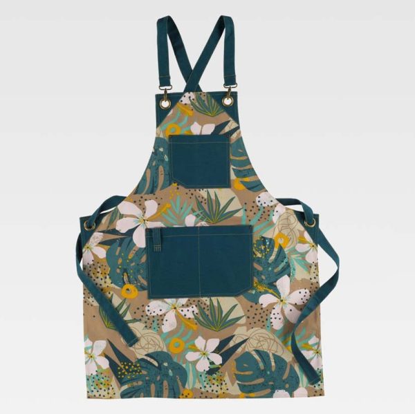Delantal peto estampado tropical verde oscuro M756
