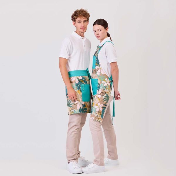 Delantales con estampado tropical turquesas M756 y M757