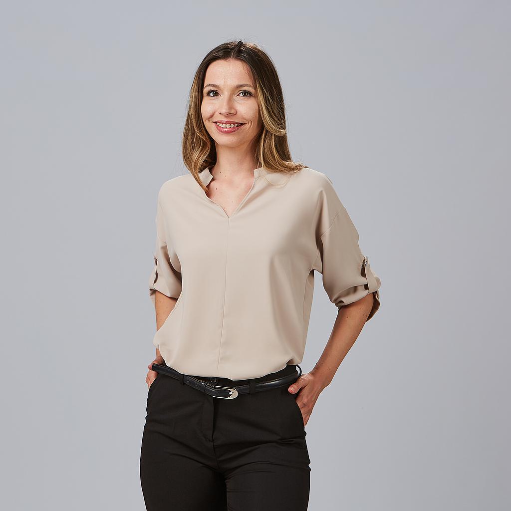 blusa beige de mujer de mangas enrollables 240005