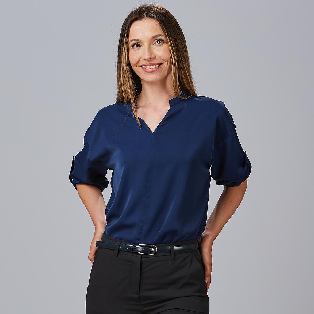 blusa azul marino de mujer de mangas enrollables 240005