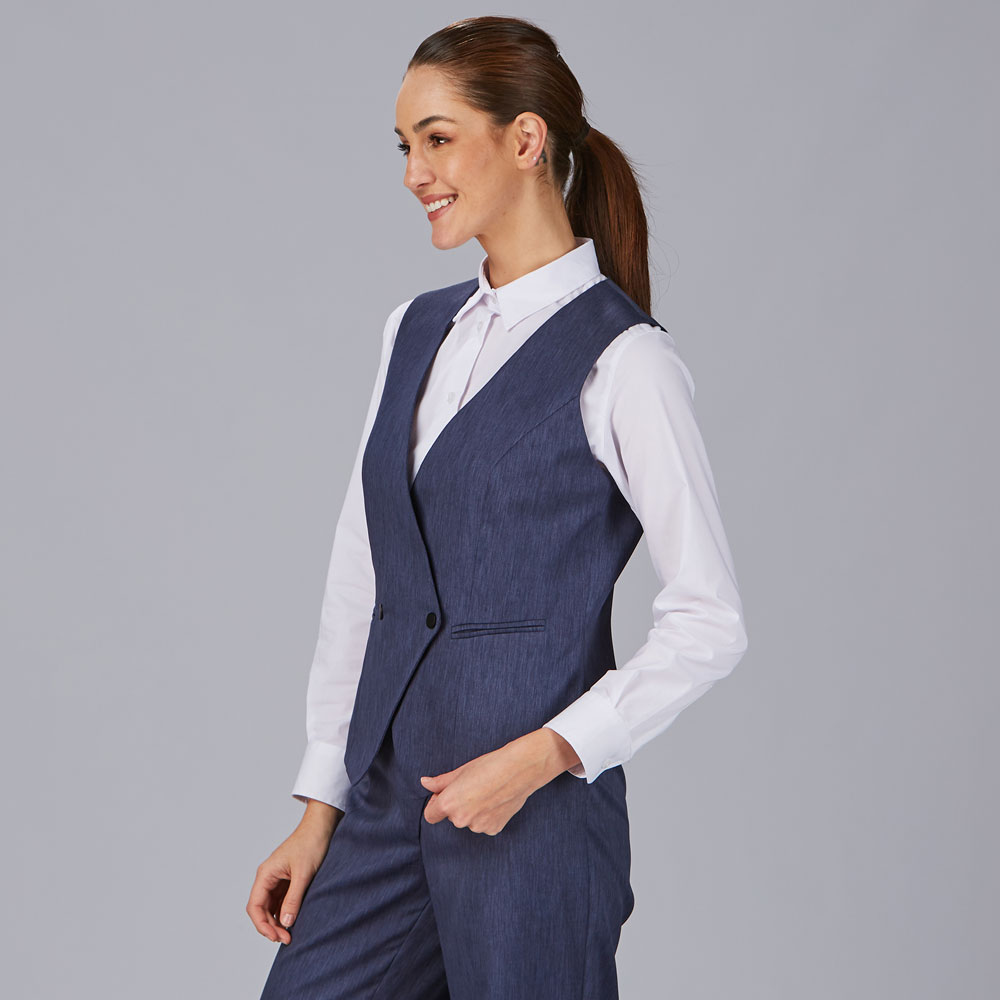 Chaleco de mujer cruzado azul 950015-104 perfil