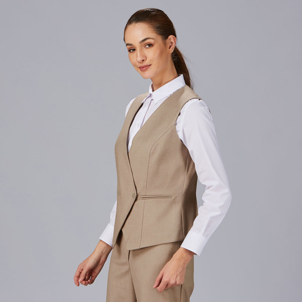 Chaleco de mujer cruzado beige 950015-142 perfil