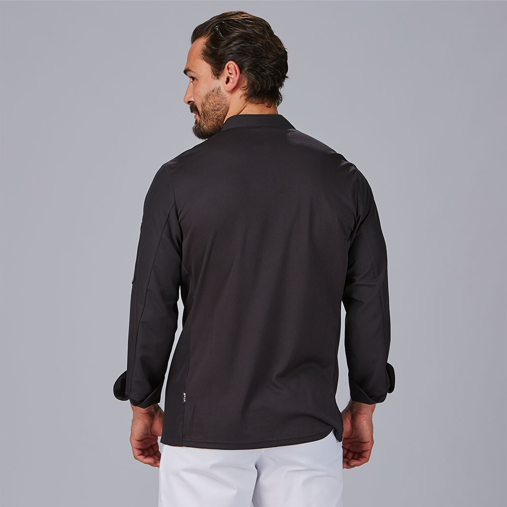 Chaqueta negra de cocina en manga larga 9432 espalda