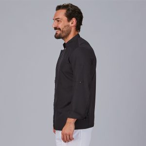 Chaqueta negra de cocina en manga larga 9432 perfil