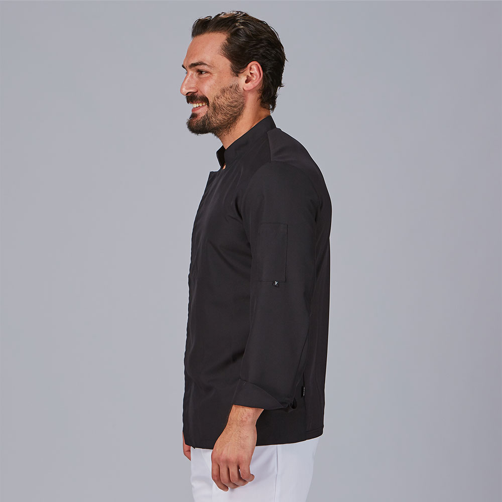 Chaqueta negra de cocina en manga larga 9432 perfil