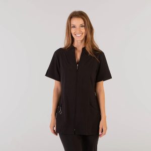Blusa sanitaria negra de mujer con cremallera 662200-001