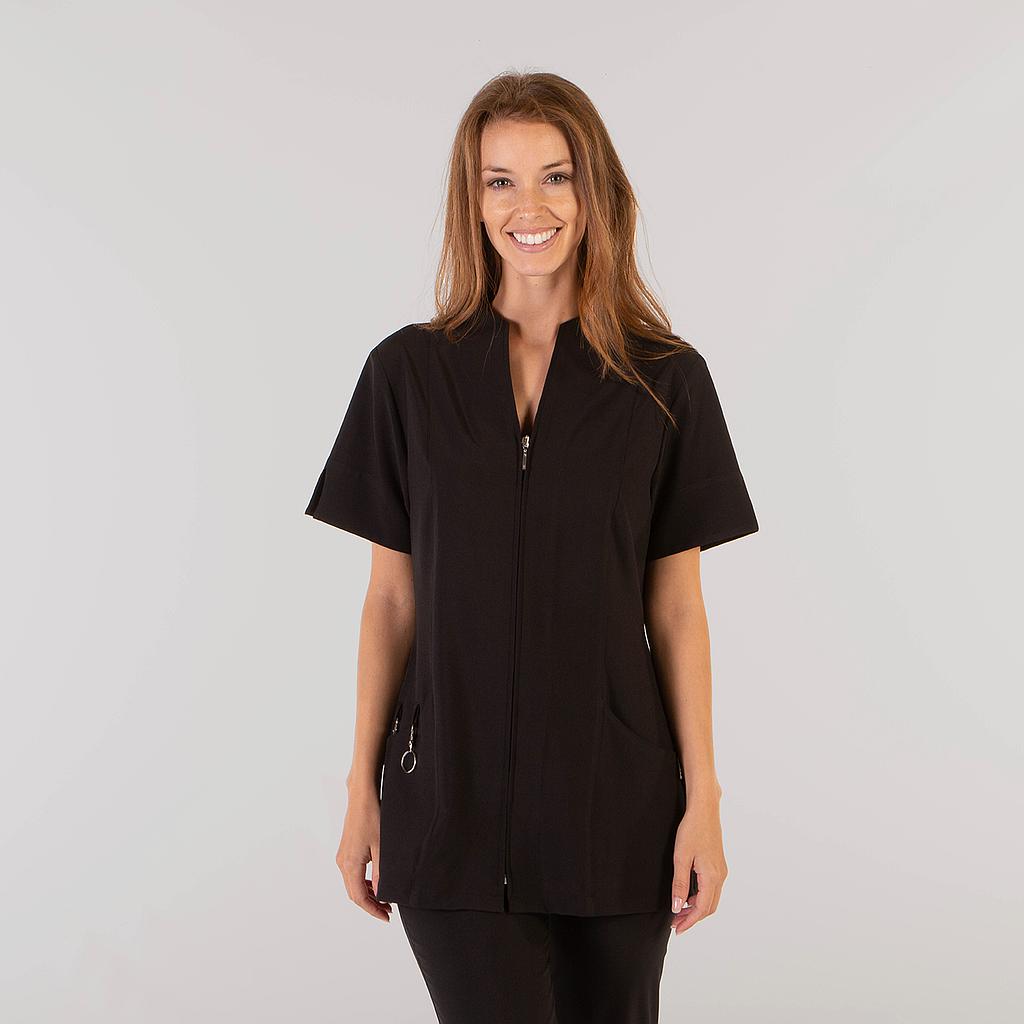 Blusa sanitaria negra de mujer con cremallera 662200-001